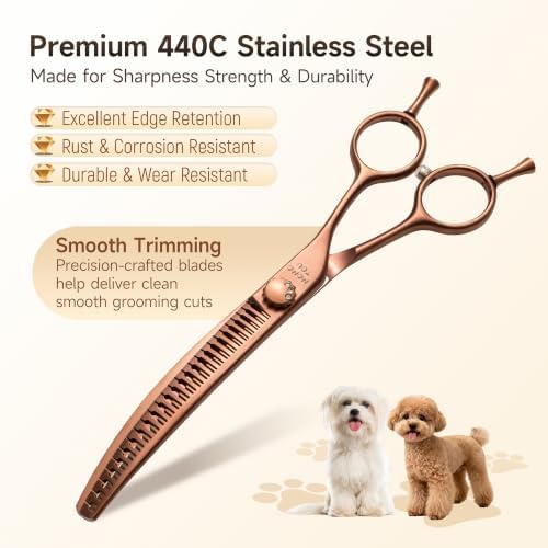 7'' Curved Chunker Dog Grooming Scisscors Matte Bronze - Image 3