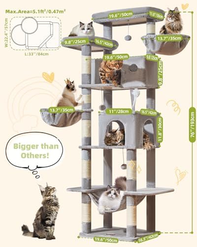 Taoqimiao 76in Cat Tree, Tall Sturdy Cat Tower - Image 2