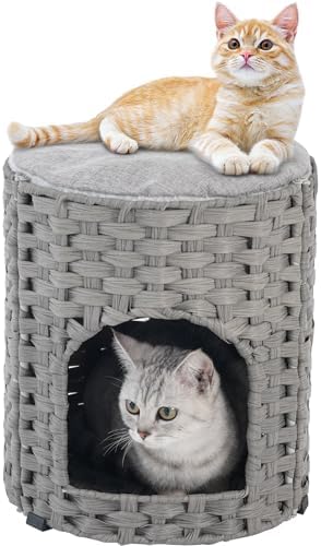 SETVSON Cat House for Indoor Cat, Small Handwoven PE Rattan Cave by SETVSON