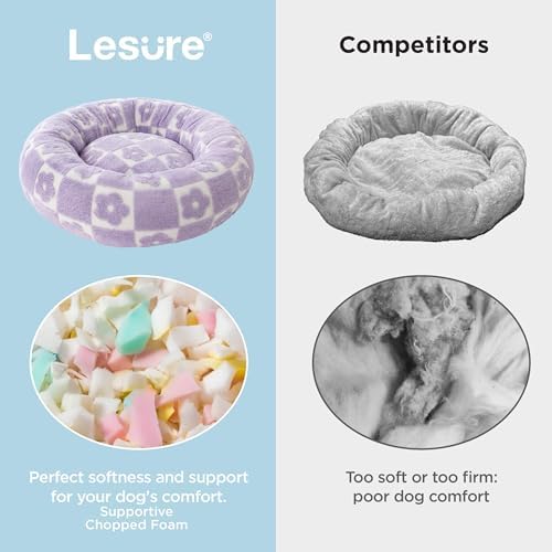 LE SURE Shown on TV Jacquard Donut Dog Beds Medium, Flower Checks 30x30x8in - Image 4