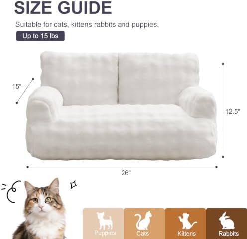 Cat Couch Bed, Cute Pet Sofa for Indoor Cats, Cream White - Image 5