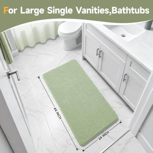 Ophanie Sage Green Bathroom Rugs 44x24, Soft Chenille Bath Mat, Non Slip - Image 2