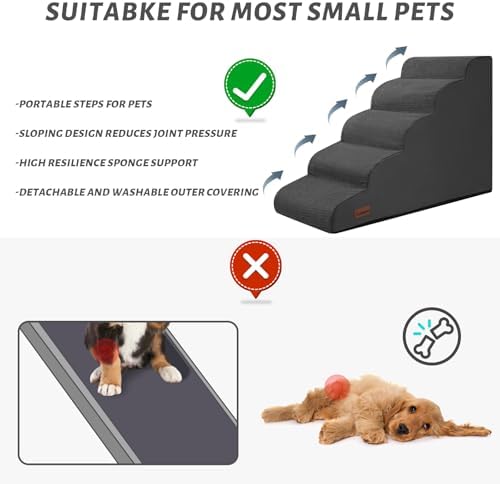 Aodisman Dog Stairs for High Bed, 5-Step Pet Ramp for Small Dogs and Cats - Image 6