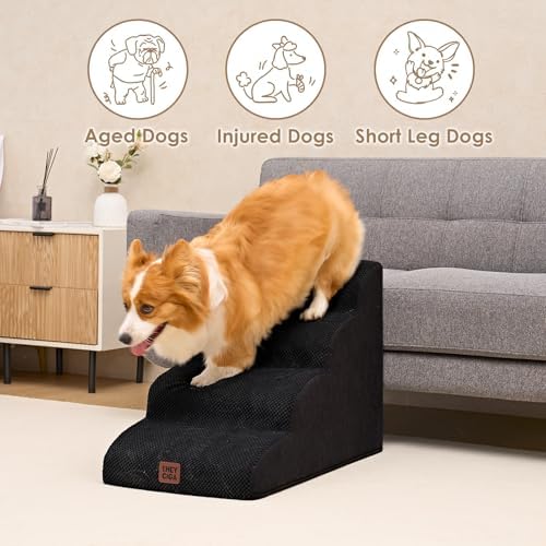 EHEYCIGA Curved Dog Stairs Ramp, 4-Step High Beds, 19.7" H Pet Step - Image 4