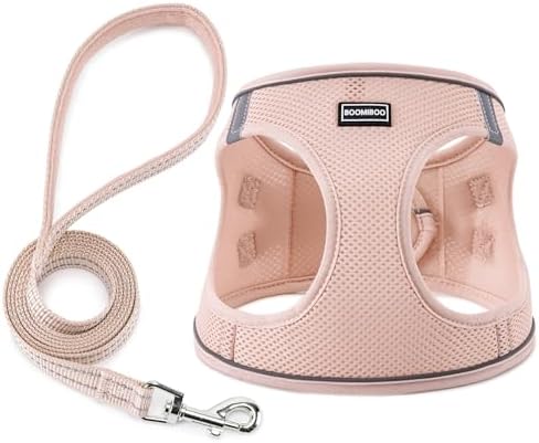 Dog Harness with Leash Set, Step-in Adjustable Puppy Vest, Light Pink L by BOOMIBOO