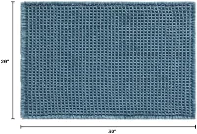 TYUU Waffle Bath Mat, Boho Bathroom Rugs Non Slip, 30x20 Denim Blue - Image 2