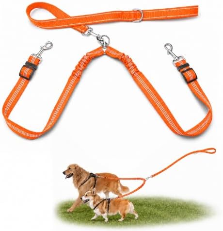 Double Dog Leash Padded Handle 360°Swivel No Tangle Dual Leash by PUEENOD