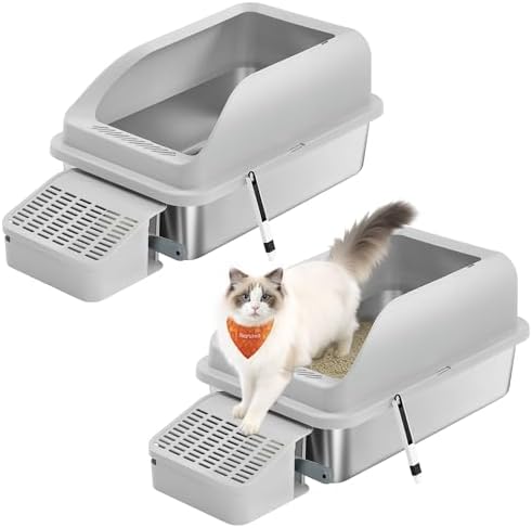 Feandrea 2 Pack Stainless Steel Cat Litter Boxes, by FeandreabySONGMICSHOME
