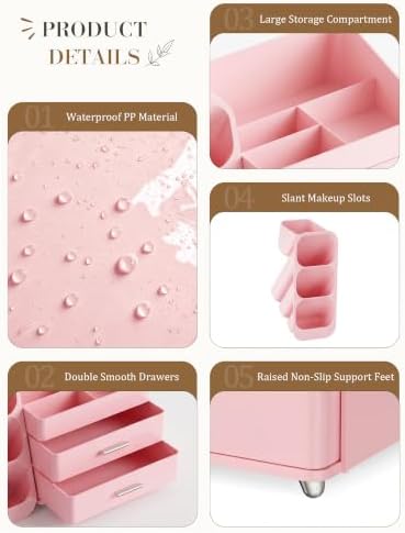 Pink Makeup Organizer with Drawer - Image 2