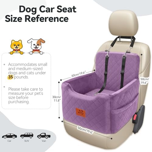 Dog Car Seat for Small/Medium Dogs, Memory Foam Dog Booster Car Seat Purple - Image 2