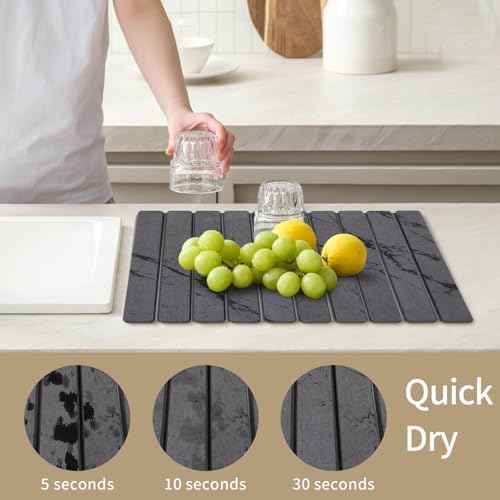 Stone Dish Drying Mat for Kitchen Counter, Large Foldable Marble Quick Dry - Image 2