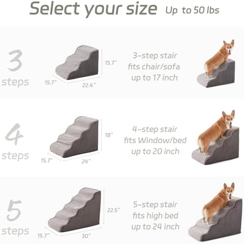 Laojin Balhen Dog Stairs for Small Dogs & Cats 15.7" H, High Density Foam Dog - Image 5