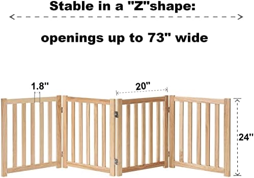 LZRS Wooden Free Standing Dog Gate 80" W x 24" H, Foldable Solid Hardwood Pet - Image 3