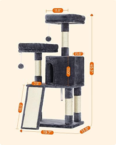 Feandrea Cat Tree, 45.3-Inch Cute Cat Tower, Plush Climbing Condo - Image 6