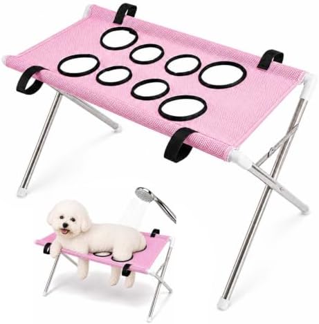 Pet Grooming Hammock with Stand, Foldable Dog Bath Table，Pink by Unknown