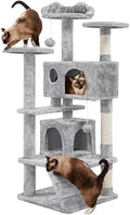 Yaheetech 54in Cat Tree Tower, 2 Caves, Kitten-Ear Perch & Scratching Posts by Yaheetech