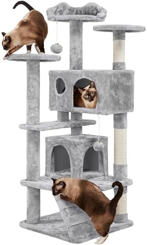 Yaheetech 54in Cat Tree Tower, 2 Caves, Kitten-Ear Perch & Scratching Posts by Yaheetech