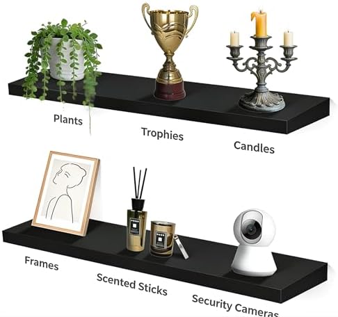Vervida® Black Floating Wall Shelves 47.2 in Set of 3 Extra Large - Image 4