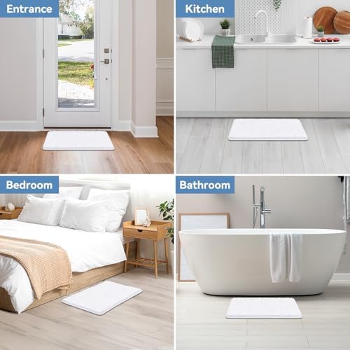 Bcoimo Bath Rug Mat, Chenille Extra Soft White Bathroom Floor Shower Tub Mat - Image 6