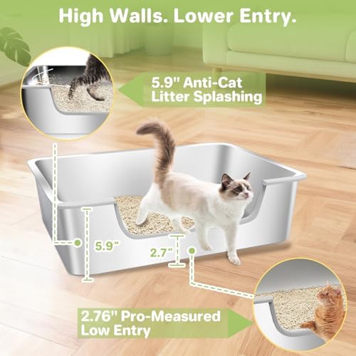 2-Pack Low Entry Litter Box for Senior Disabled & Injured Cats, Stainless Steel - Image 3