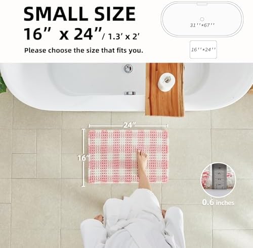 TYUU Waffle Bath Mat, Small Cute Bathroom Rug Non Slip, 24x16 Pink & White - Image 3