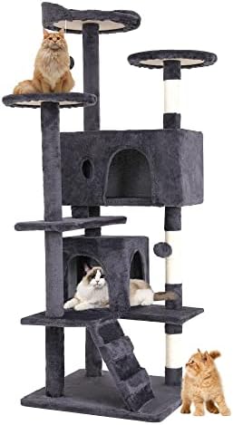 BestPet | 54" Cat Tree Tower | Ashy | Sturdy Multi-Level Cat Tree by BestPet
