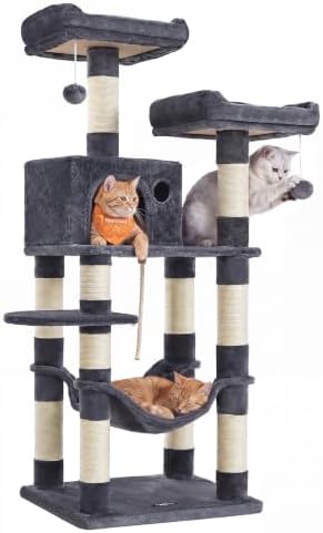 Feandrea Cat Tree, 55.8-Inch Large Cat Tower, Smoky Gray by FeandreabySONGMICSHOME
