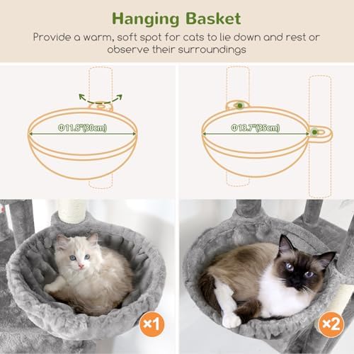 Globlazer Large Cat Tree, 80in Tall Climbing Tower, Light Grey - Image 4