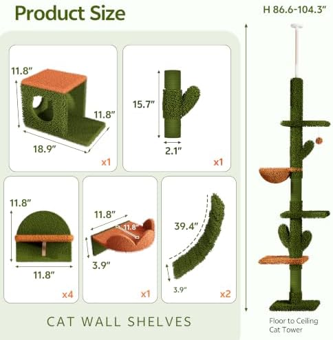 Cactus Floor-to-Ceiling Cat Tree, Adjustable Height - Image 2