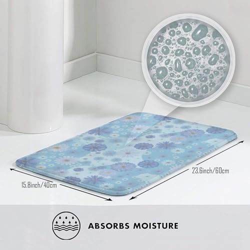 Blue Floral Bath Mat 24x16 Inch Non-Slip Soft Microfiber Bathroom Rugs Washable - Image 5