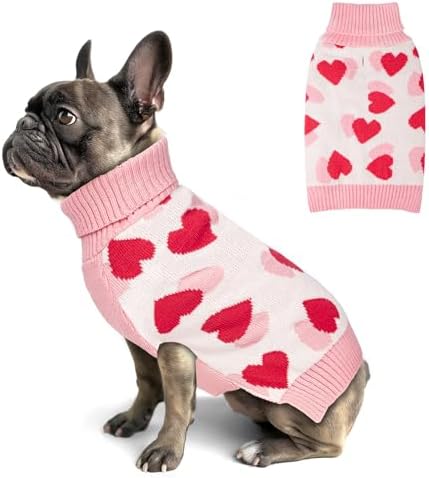 KYEESE Valentines Dog Sweater, Small Pet Sweaters with Heart Print, Soft Dogs Sweaters for Small Dogs, Warm Pet Sweater Medium Size Dog, Stretchy Pets Clothes Coat with Leash Hole, XL by KYEESE