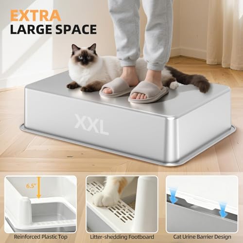 WoofiGo XXL Stainless Steel Cat Litter Box, High Sided Open Top Litter Pan - Image 4