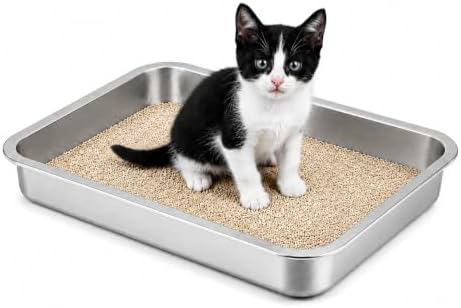 Small Stainless Steel Kitten Litter Box, Low Entry, 15.7 x 11.8 x 2.8 in by Unknown