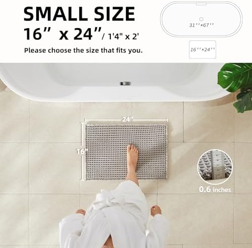 TYUU Waffle Bath Mat, Small Boho Bathroom Rugs Non Slip 24x16 Light Grey - Image 3
