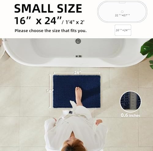 TYUU Waffle Bath Mat, Small Boho Bathroom Rugs Non Slip 24x16 Navy Blue - Image 3