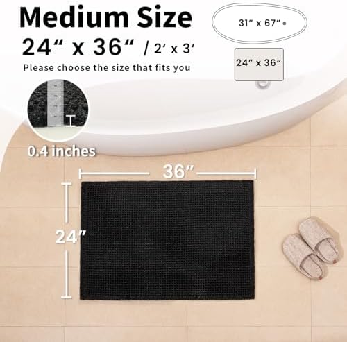 Black Bathroom Rug, Waffle Bath Mat Non Slip Washable - Image 2
