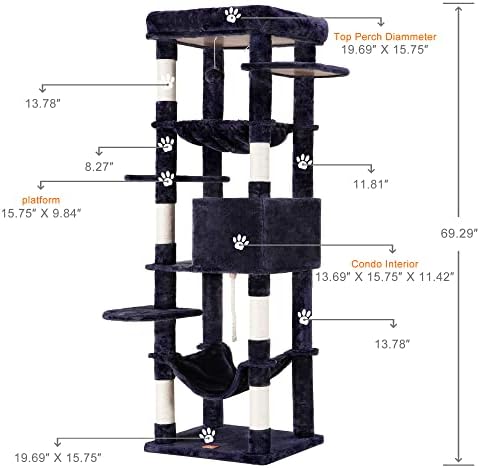 Heybly Cat Tree for Large Cats 20 lbs, 69 inches XXL Cat Tower HCT031G - Image 6