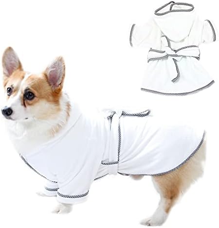 Dog Bathrobe, Microfiber Fast Drying Absorbent Hooded Bath Towel White by HDKUW