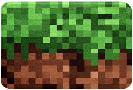 Manfei Pixel Games Bath Mat, Pixel Grid Grass Block Pattern Kids Mats Rugs - Image 3