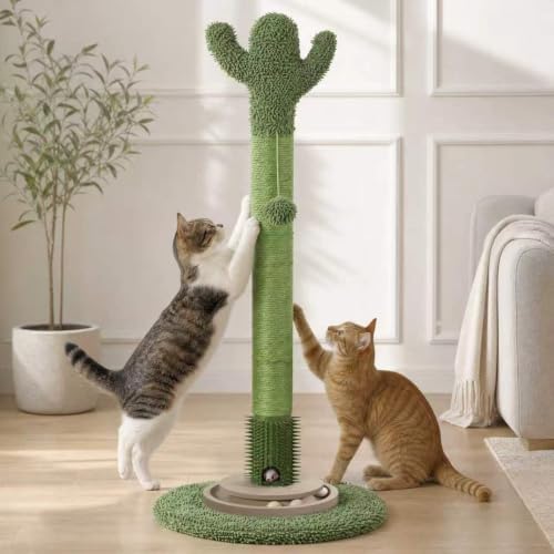 40" Cactus Cat Scratching Post, Natural Sisal Rope Scratcher Post by PAWALAYA