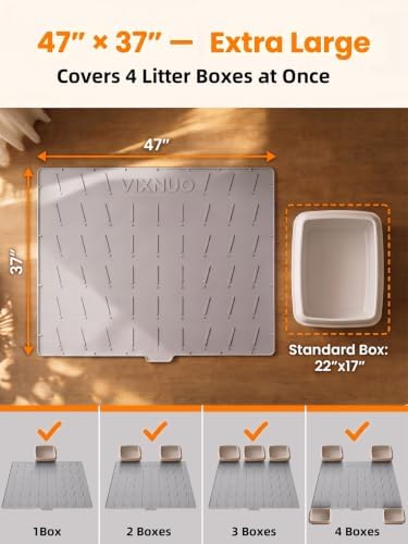 Silicone Cat Litter Mat Large 47"x37", Traps Litte&Easy to Clean，Gray - Image 3