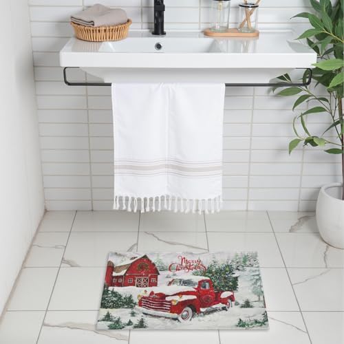 Giwawa Red Truck Bath Rug Winter Pine Tree Bathtub Mats 16X24 Inch Non Slip - Image 2