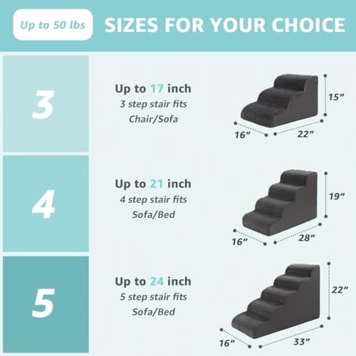 Oiilores Dog Stairs for Small Dogs 15" H, 3-Step Dog Steps Ramp for Couch Sofa - Image 3