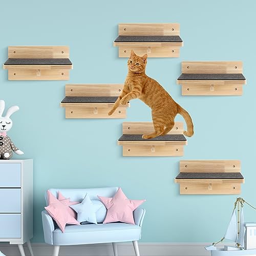 Lenwen 6 Set Cat Wall Shelves, Wood Cat Climbing Step, Wall Mounted by Lenwen