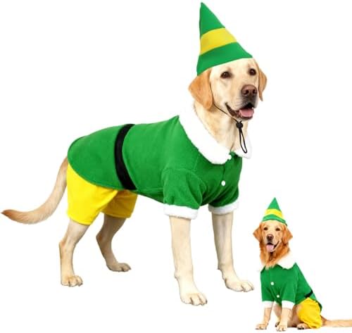 Dog Elf Christmas Outfit with Cap, Funny Party Cosplay Winter Warm Dogs Christmas Outfit (Green, Medium) by Hladce
