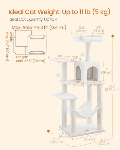 Feandrea Cat Tree, 54.2-Inch Cat Tower, Cream White - Image 5