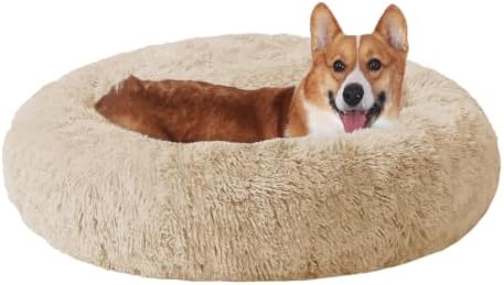 JOLLYVOGUE Dog Bed, Calming Anti-Anxiety Large Dog Bed, Fluffy Donut Cushion by JOLLYVOGUE