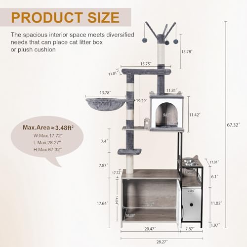 Snughome Cat Tree with Litter Box Enclosure, 3-in-1 Modern Cat Tower - Image 5