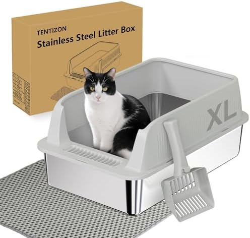 TENTIZON Stainless Steel Cat Litter Box, XL Large Metal Kitty Litterbox by TENTIZON