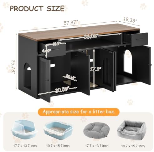 58" Cat Litter Box Enclosure for 2 Cats, Double Litter Box Furniture - Image 2